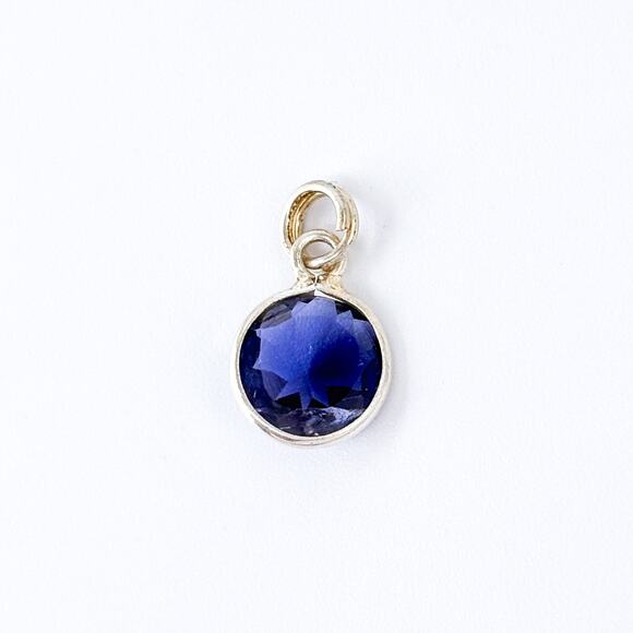 Vintage Sterling Silver 925 Blue Crystal Round Charm Pendant 1.5cm - Picture 2 of 7